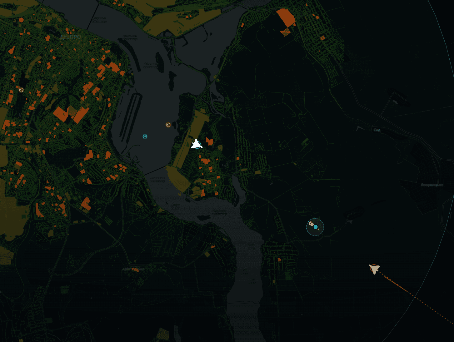Predicted track + elongated debris footprint at the chosen interception point